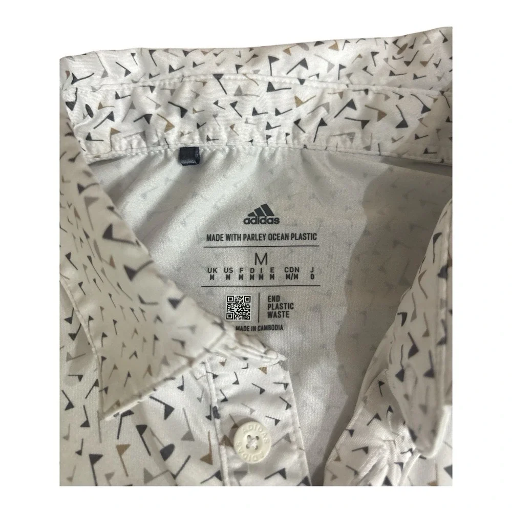 Adidas Golf Polo Shirt Flag Parley Ocean Plastic High Stretch White Mens Medium